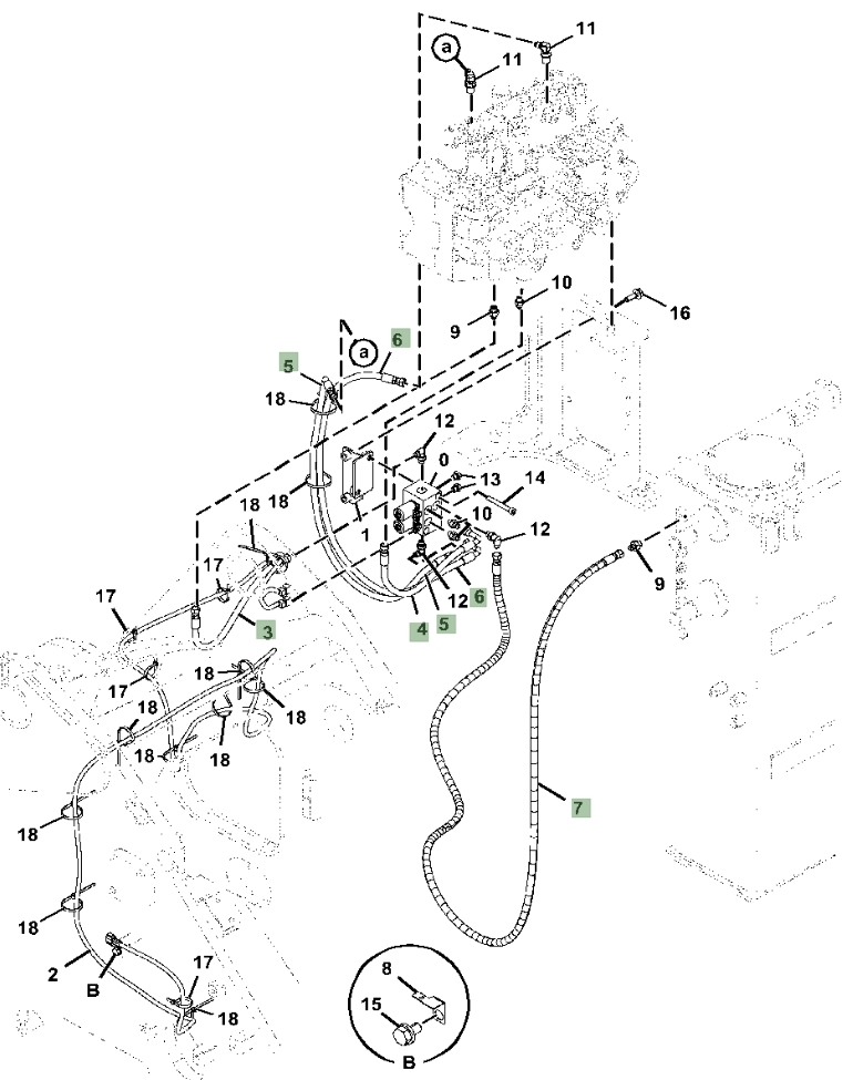 Hitachi ZX345USLC-6N installation diagram showing hydraulic hose 4634366 at Pipe No. 3