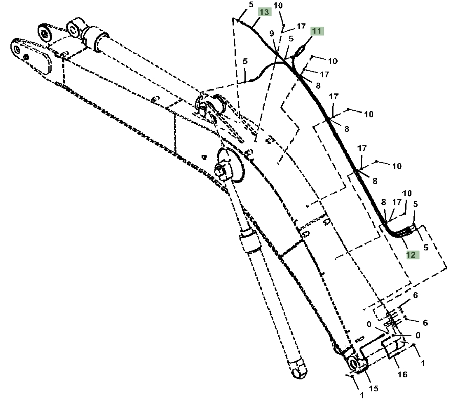 Hitachi ZX350LC-6N installation diagram showing hydraulic hose 4314983 at Pipe No. 13