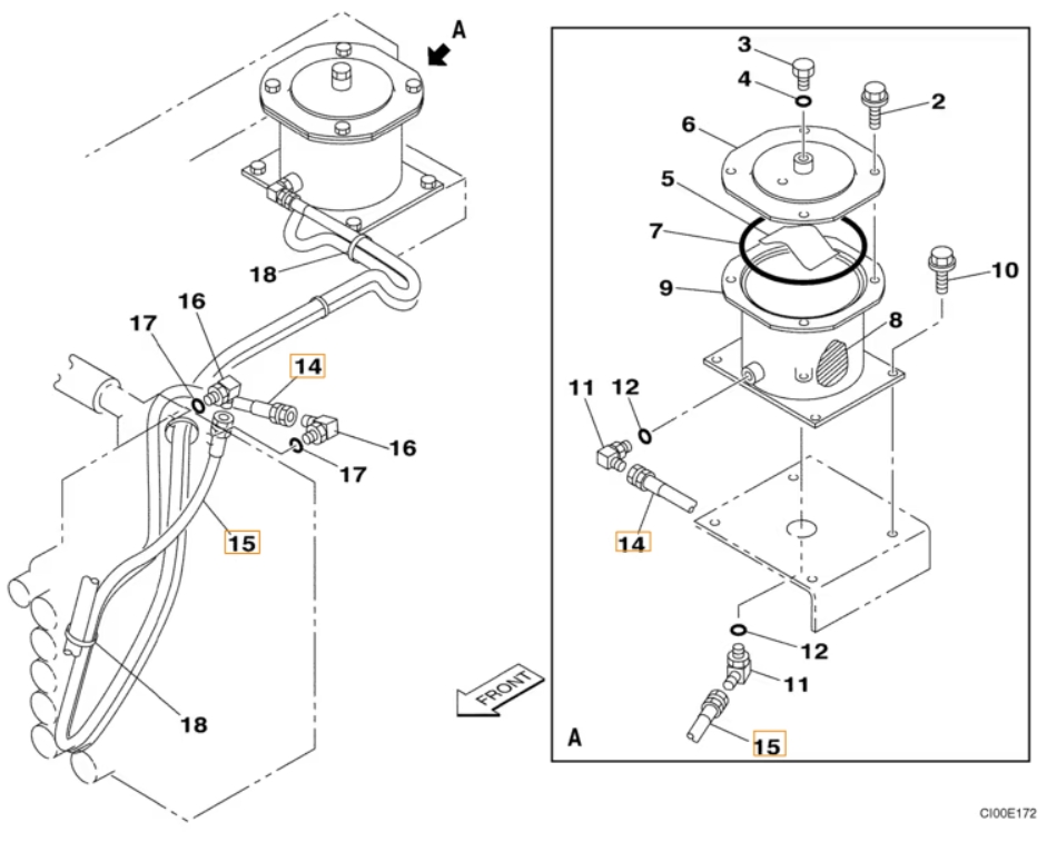 Case CX240 installation diagram showing hydraulic hose 152709A1 at Pipe No. 15