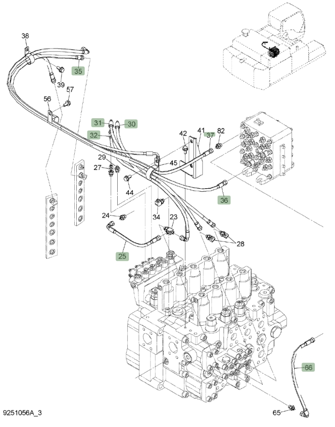 Hitachi ZX450LC-3 installation diagram showing hydraulic hose 4634382 at Pipe No. 37