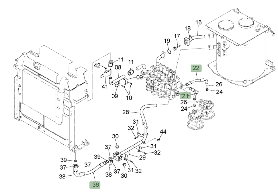 Hitachi ZX450LC-3 installation diagram showing hydraulic hose 4651787 at Pipe No. 22