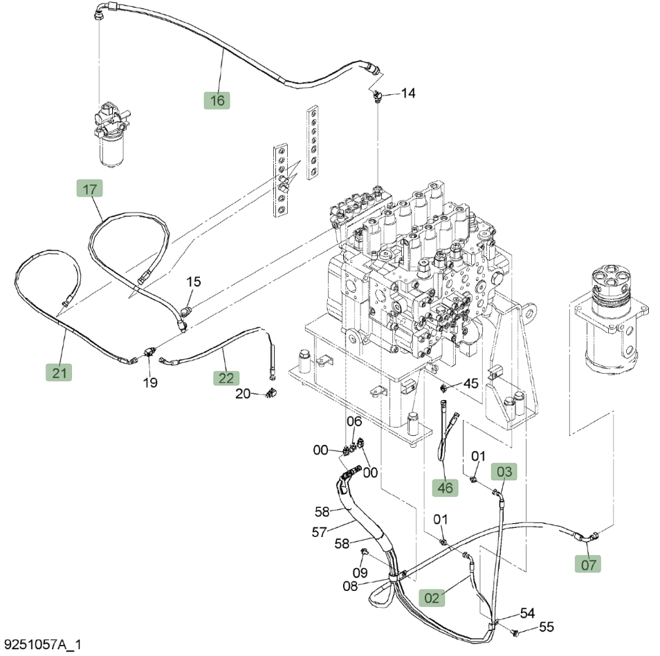 Hitachi ZX450LC-3 installation diagram showing hydraulic hose 4634388 at Pipe No. 2
