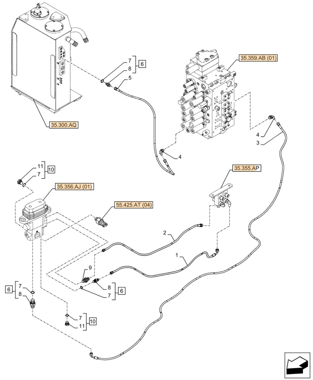 Case CX300D LC installation diagram showing hydraulic hose KHJ2092 at Pipe No. 1