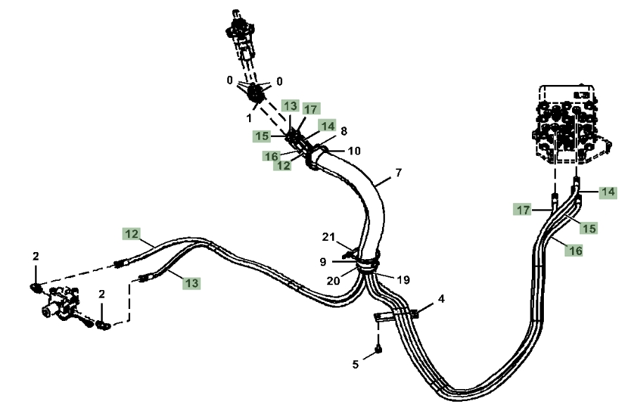 Hitachi ZX180LC-5N installation diagram showing hydraulic hose 4713021 at Pipe No. 12