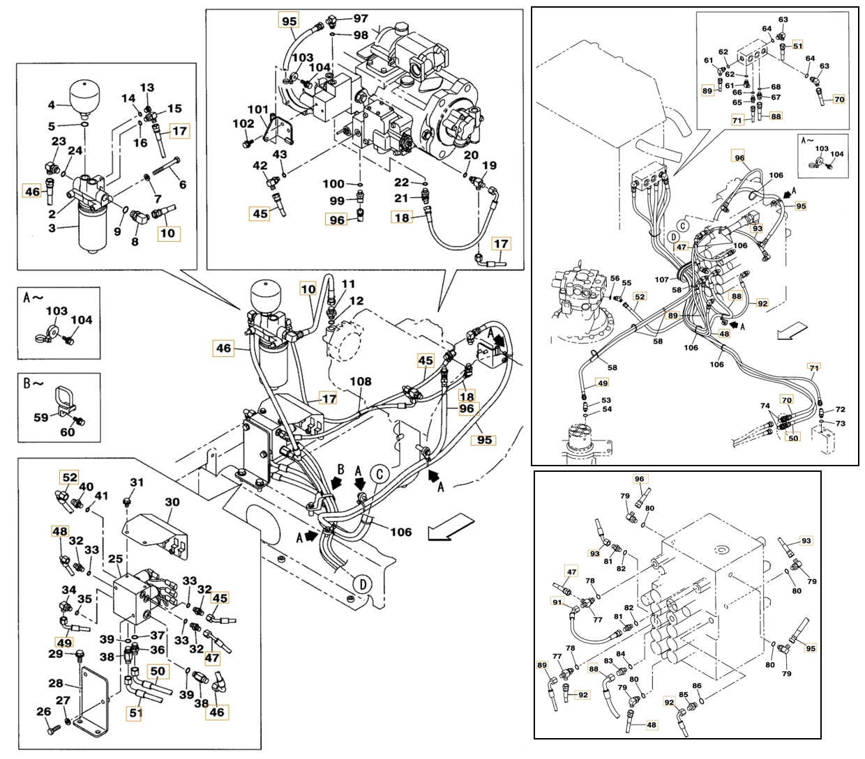 Case CX160B installation diagram showing hydraulic hose KHJ13120 at Pipe No. 70