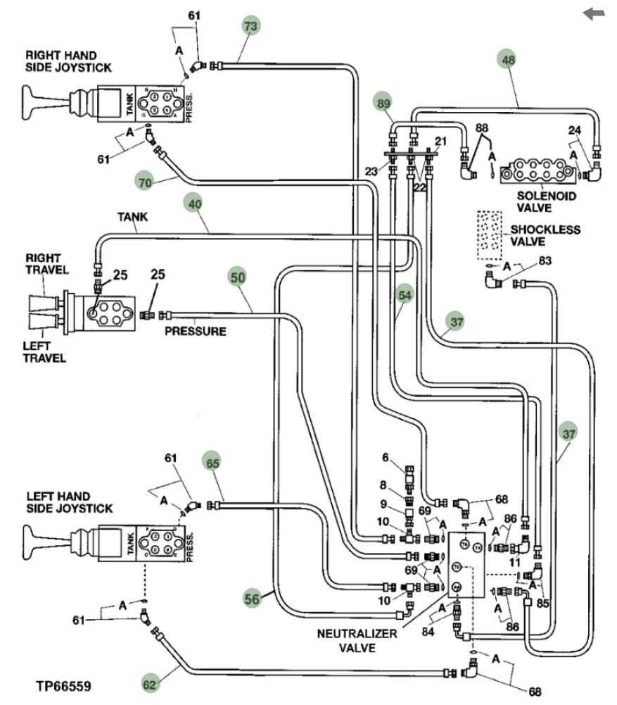 Hitachi EX200-5 installation diagram showing hydraulic hose 4373561 at Pipe No. 70
