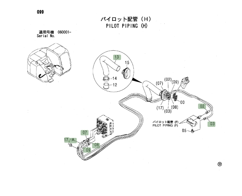 Hitachi ZX135US installation diagram showing hydraulic hose 4436317 at Pipe No. 8