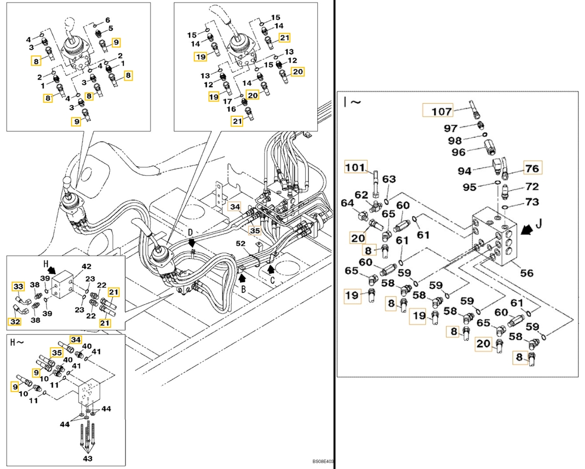 Case CX800B installation diagram showing hydraulic hose 159211A1 at Pipe No. 8
