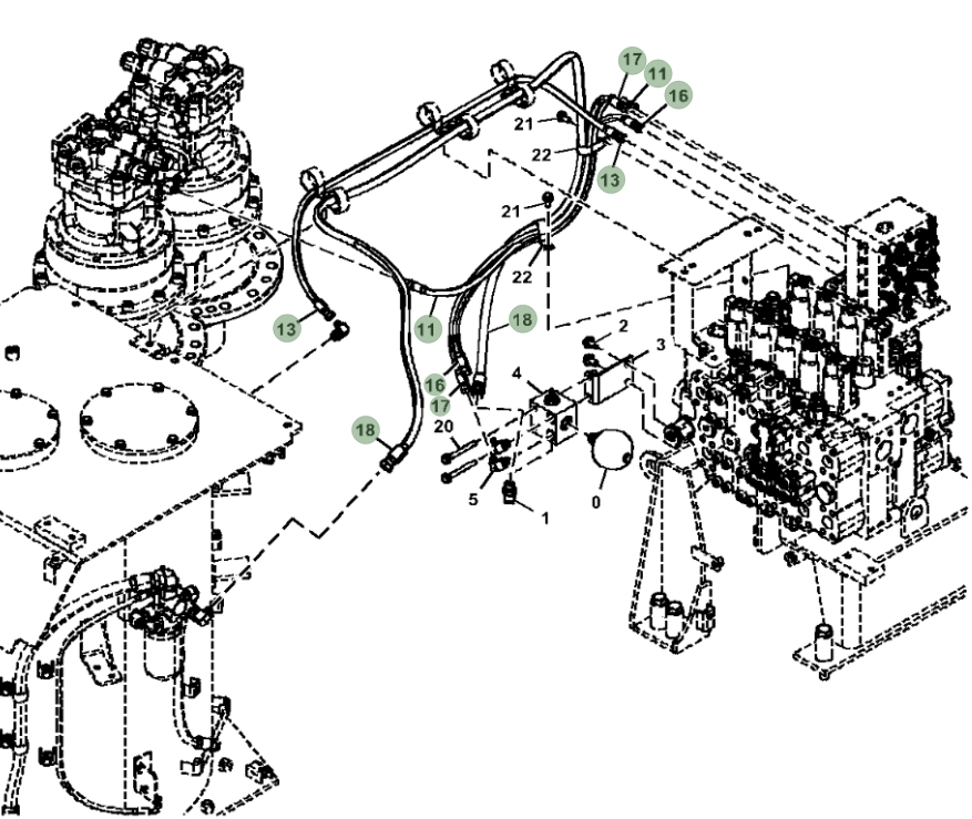 Hitachi ZX470LC-5G installation diagram showing hydraulic hose 4713508 at Pipe No. 13