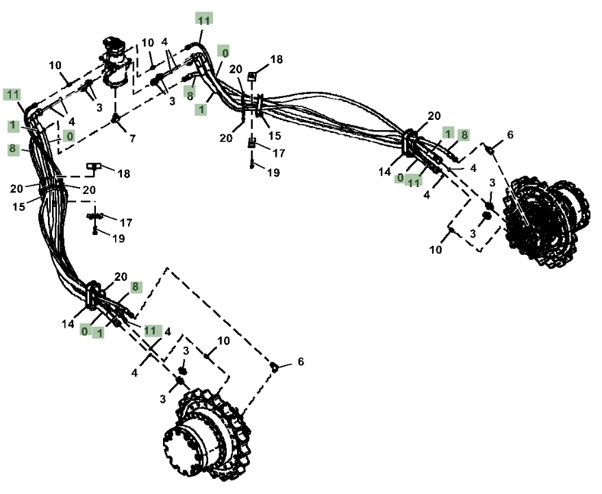 Hitachi ZX245USLC-6N installation diagram showing hydraulic hose 4629656 at Pipe No. 1