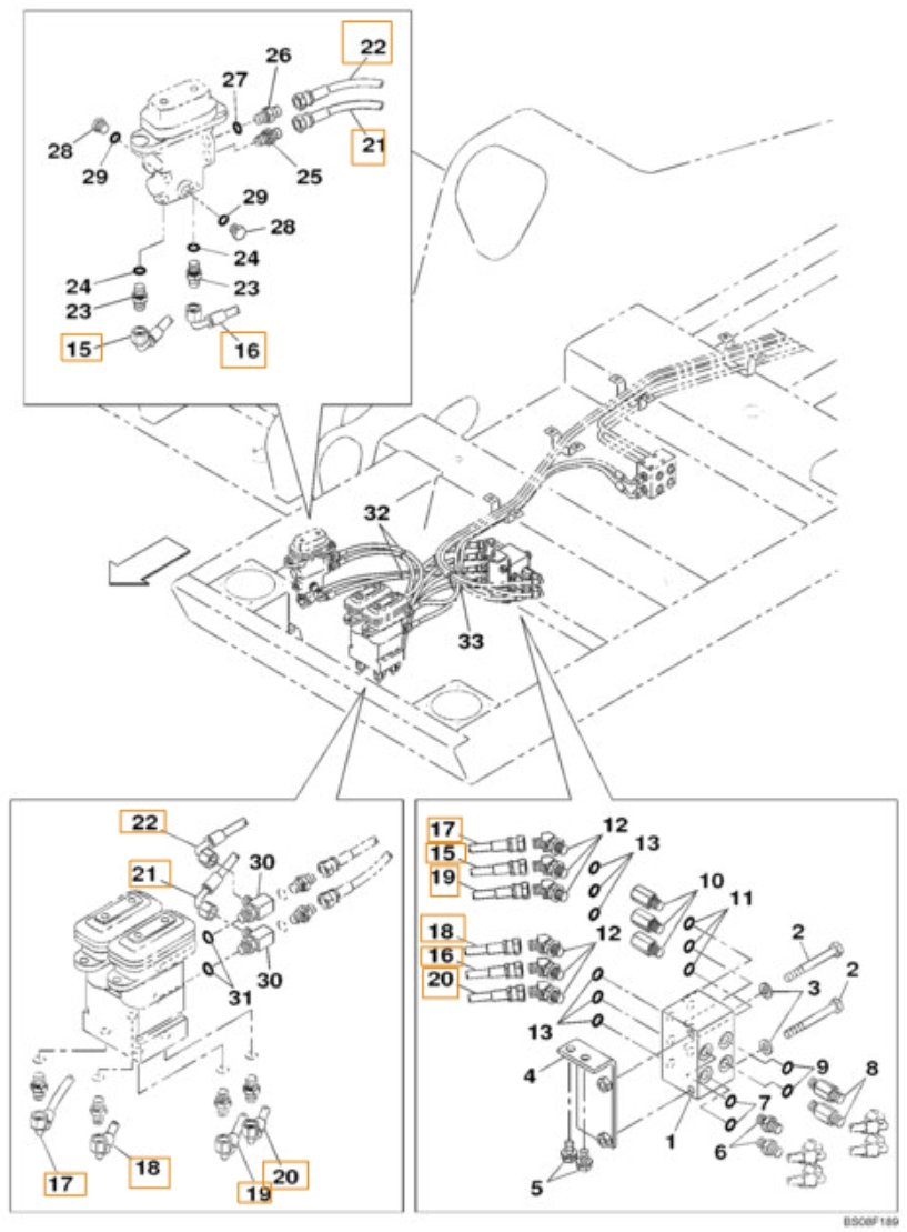 Case CX470B installation diagram showing hydraulic hose KHJ2239 at Pipe No. 15