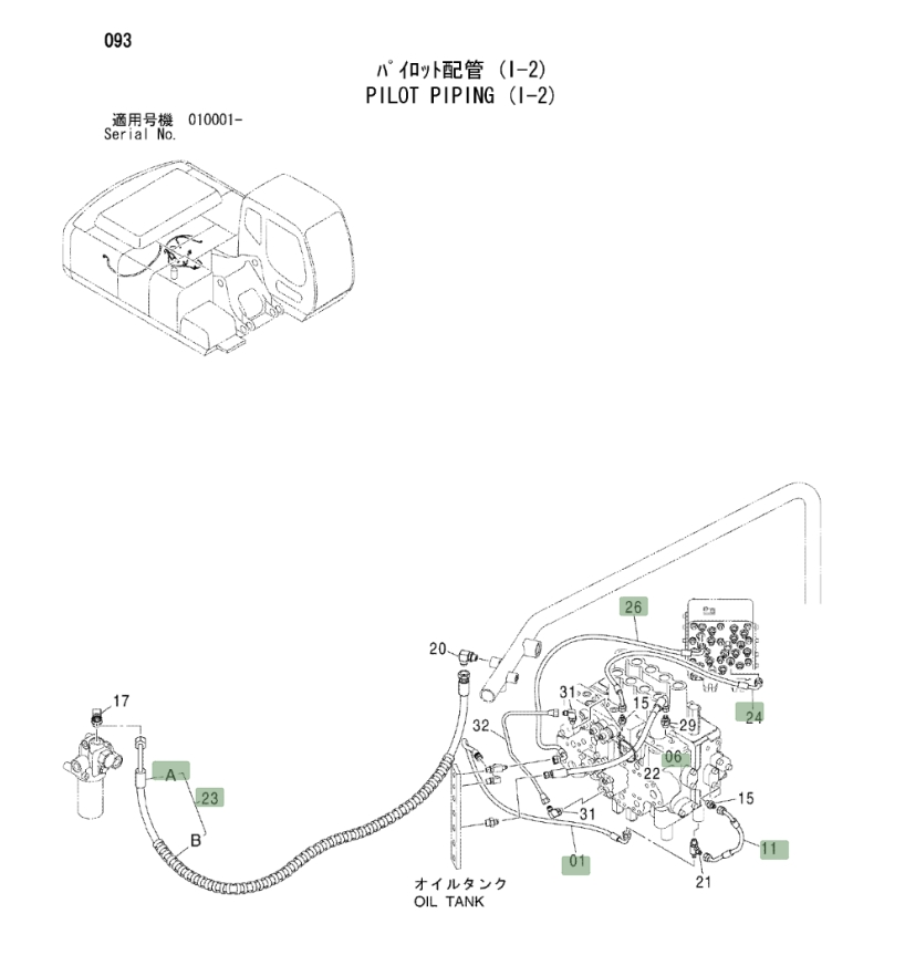 Hitachi ZX240 installation diagram showing hydraulic hose 4437944 at Pipe No. 6