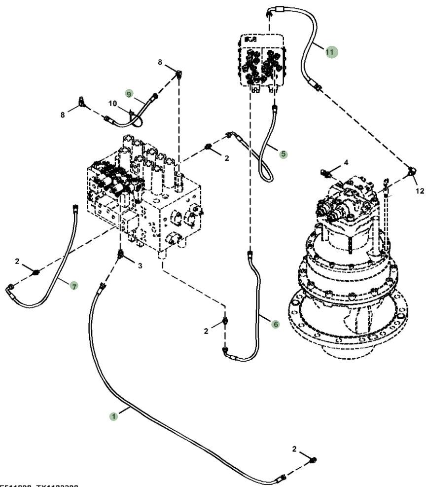 Hitachi ZX290LC-5G installation diagram showing hydraulic hose 4447490 at Pipe No. 1