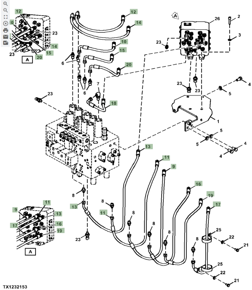 Hitachi ZX370FLC-LL-6N installation diagram showing hydraulic hose 4630940 at Pipe No. 14