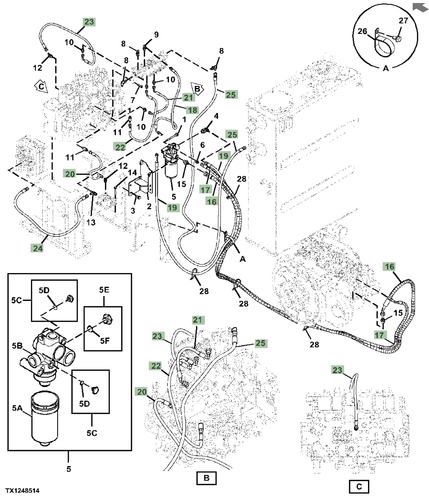 Hitachi ZX345USLC-6N installation diagram showing hydraulic hose 4270447 at Pipe No. 25
