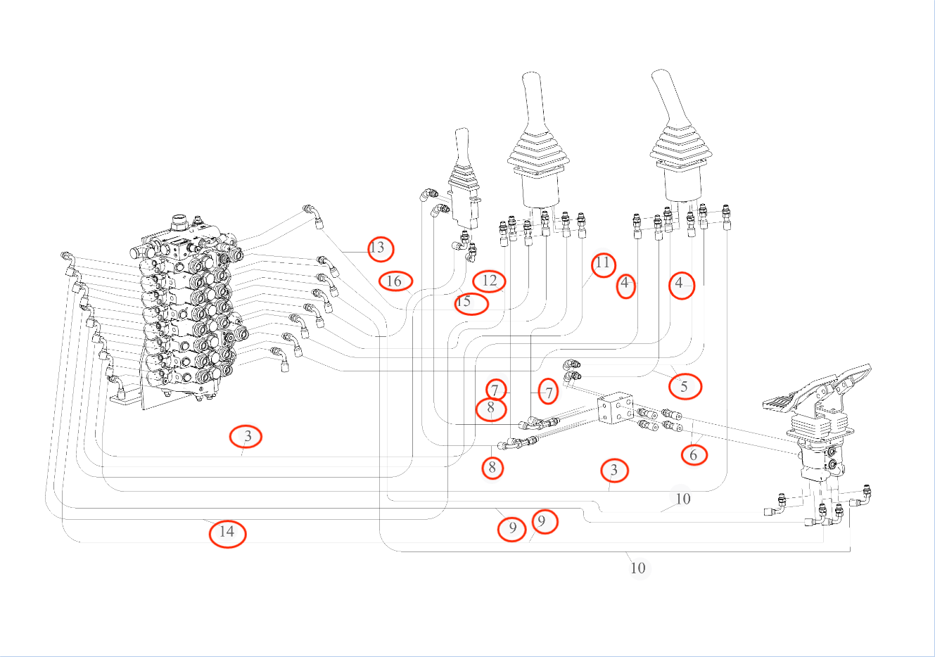 Sunward SWE80F-1A installation diagram showing hydraulic hose 73050200A737 at Pipe No. 5