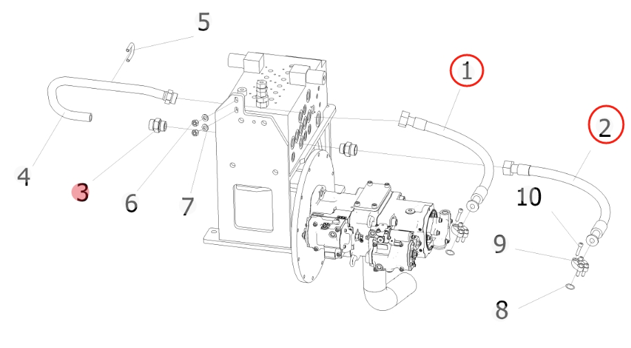 Sunward SWE155F installation diagram showing hydraulic hose 730501005429 at Pipe No. 2