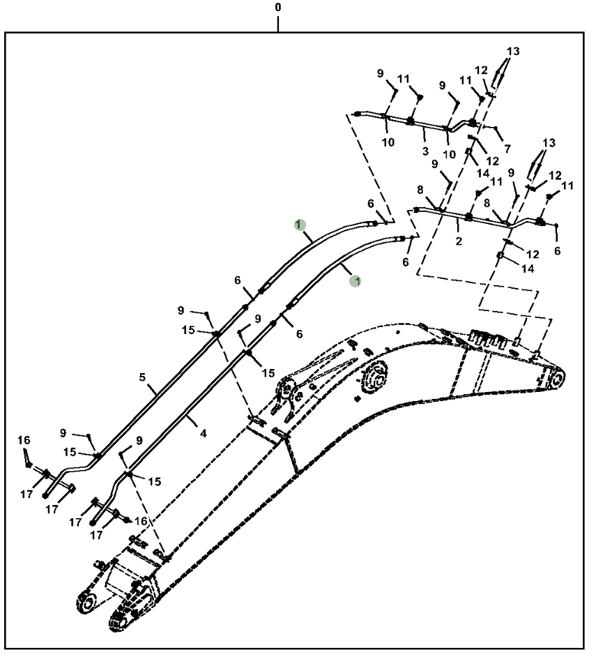 Hitachi ZX300LC-6N installation diagram showing hydraulic hose 4650194 at Pipe No. 1