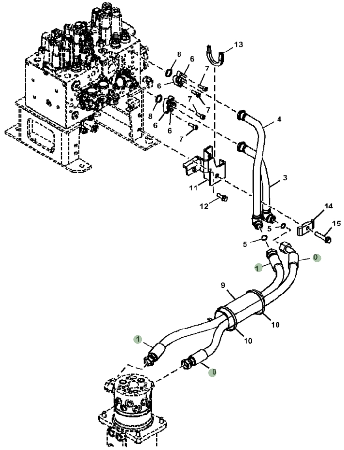 Hitachi ZX190W-6N installation diagram showing hydraulic hose 4250079 at Pipe No. 1