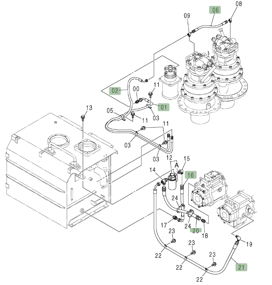 Hitachi ZX600LC installation diagram showing hydraulic hose 4453966 at Pipe No. 6