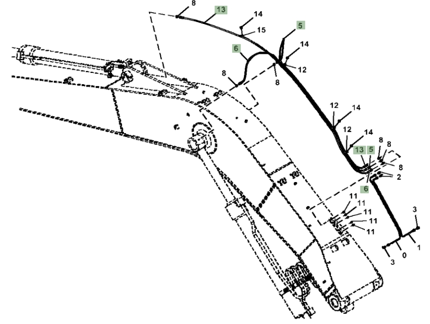 Hitachi ZX190W-6N installation diagram showing hydraulic hose 4450505 at Pipe No. 6