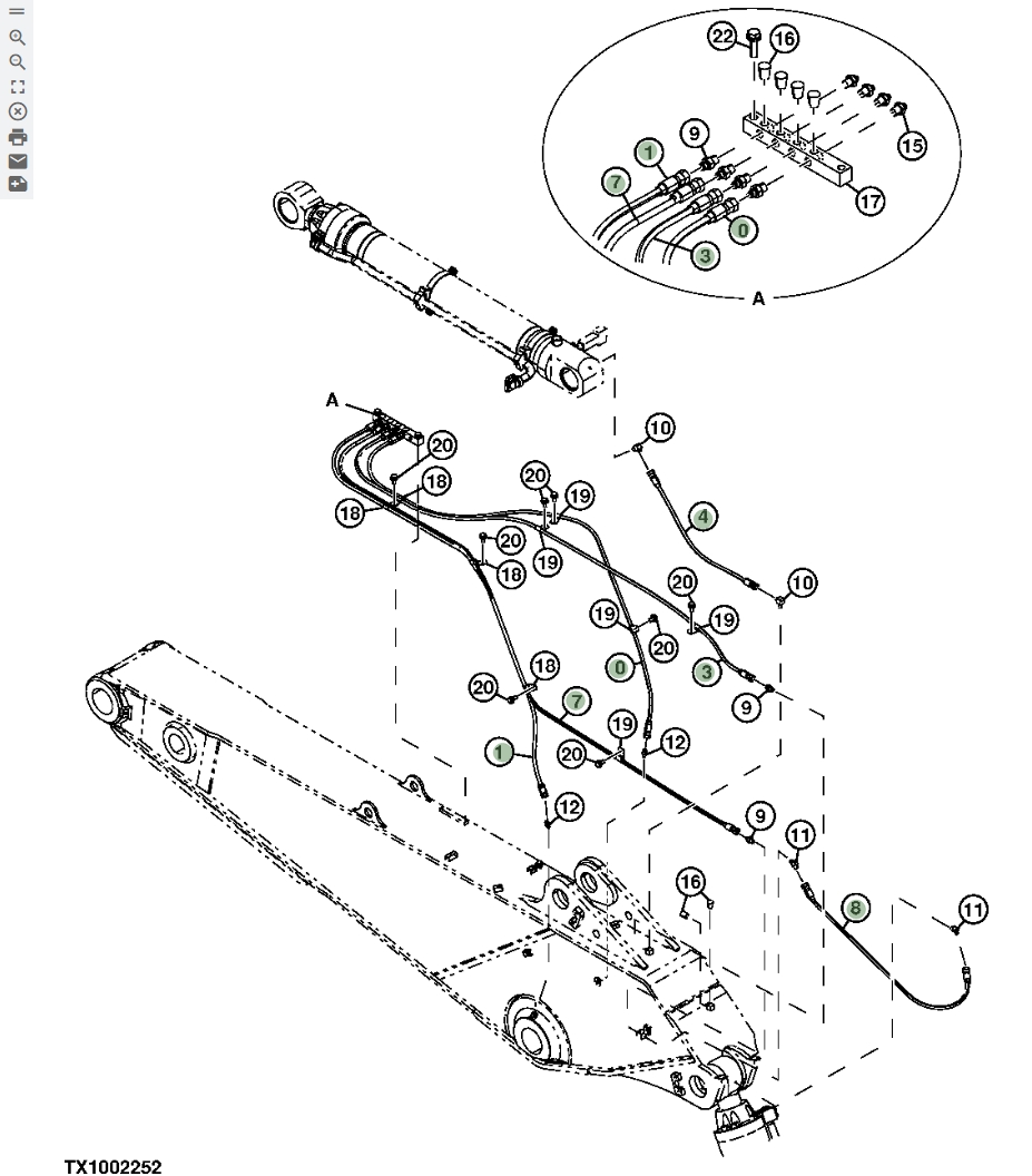 Hitachi ZX870LC-5B installation diagram showing hydraulic hose 4267669 at Pipe No. 7