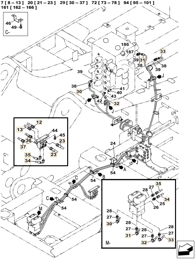 Case CX500C installation diagram showing hydraulic hose KHJ15170 at Pipe No. 31