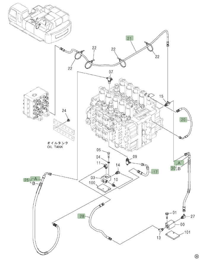 Hitachi ZX600LC installation diagram showing hydraulic hose 4375295 at Pipe No. 28