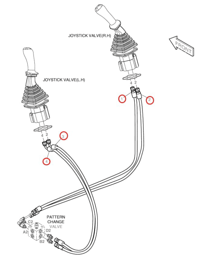 Doosan DX27Z installation diagram showing hydraulic hose DS2093253 at Pipe No. 4