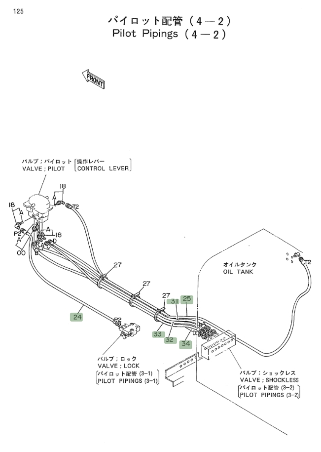 Hitachi EX700 installation diagram showing hydraulic hose 4250832 at Pipe No. 32