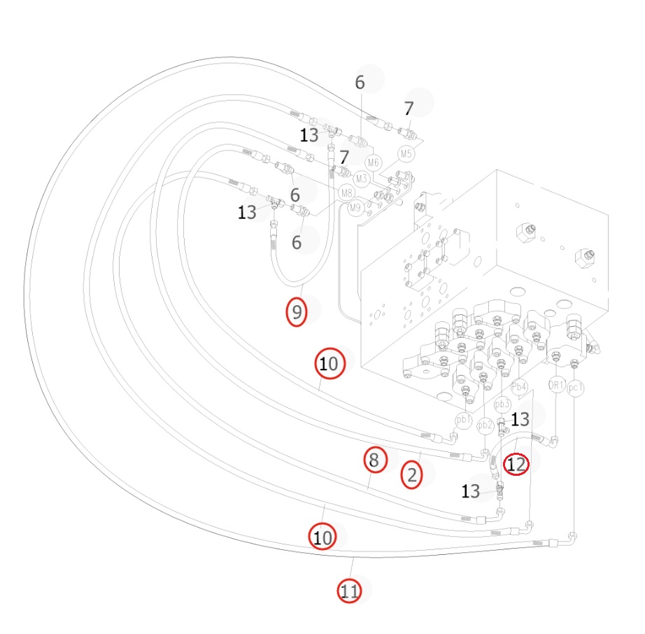 Sunward SWE365-3H installation diagram showing hydraulic hose 730501003526 at Pipe No. 9
