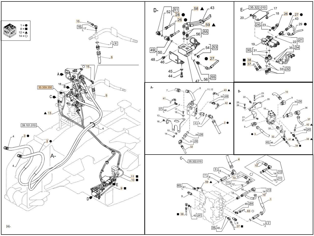 Case CX80C installation diagram showing hydraulic hose KHJ2342 at Pipe No. 26