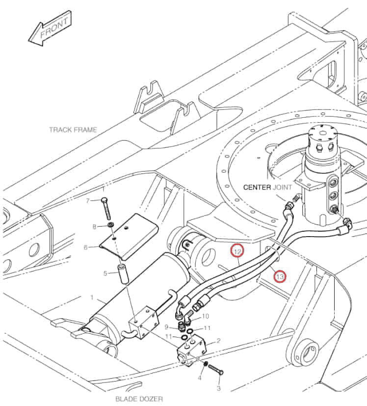 Doosan DX60R installation diagram showing hydraulic hose DS2058315 at Pipe No. 12