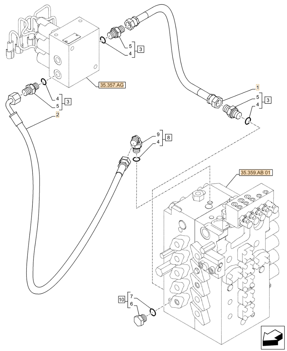 Case CX500D LC installation diagram showing hydraulic hose KHJ2525 at Pipe No. 1