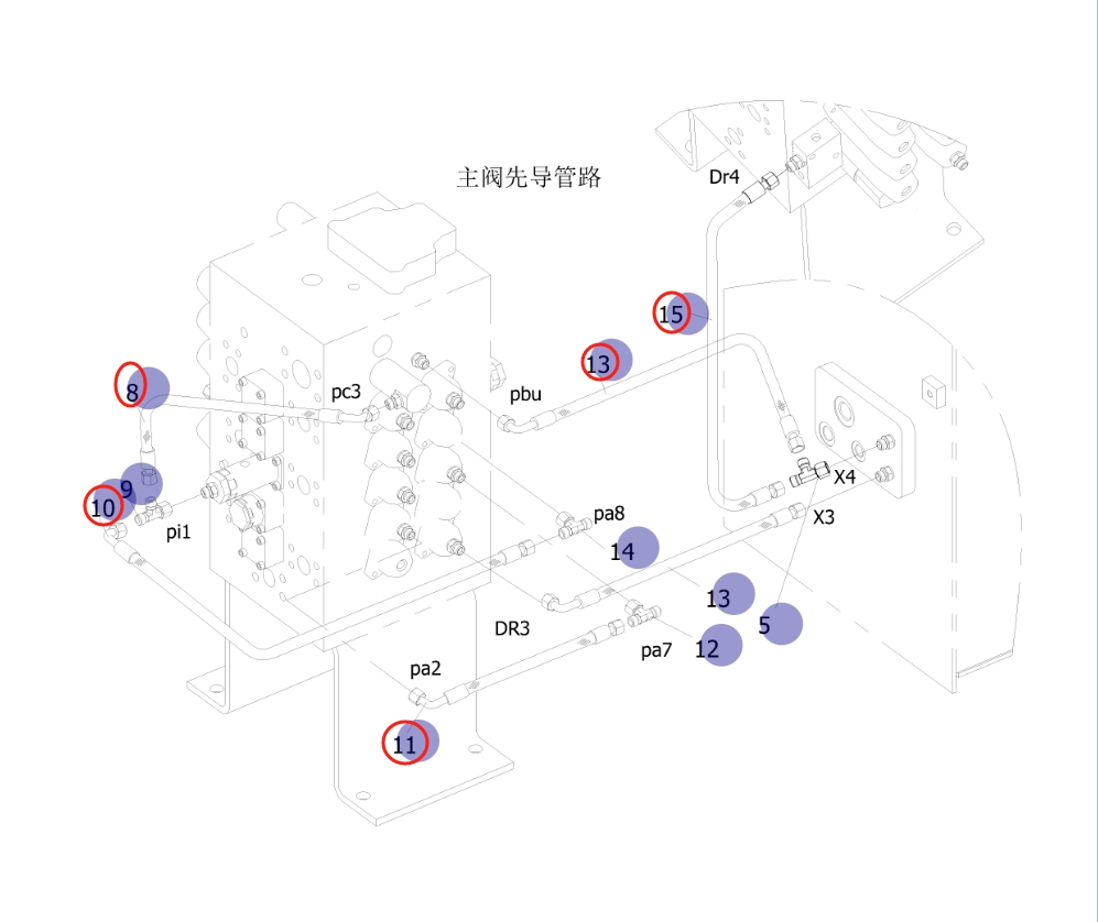 Sunward SWE210 installation diagram showing hydraulic hose 730501001078 at Pipe No. 15