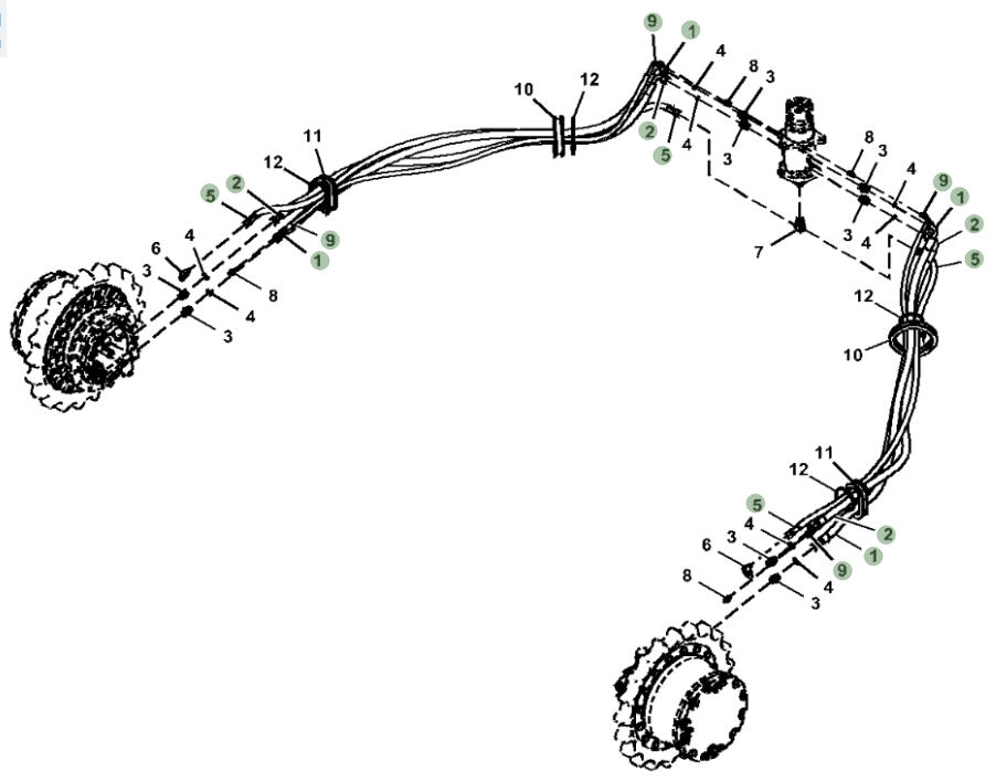 Hitachi ZX130-5N installation diagram showing hydraulic hose 4447490 at Pipe No. 9