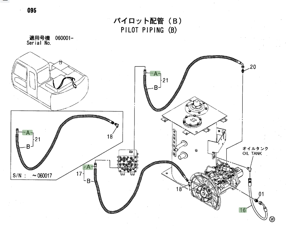 Hitachi ZX120 installation diagram showing hydraulic hose 4442766 at Pipe No. 17A