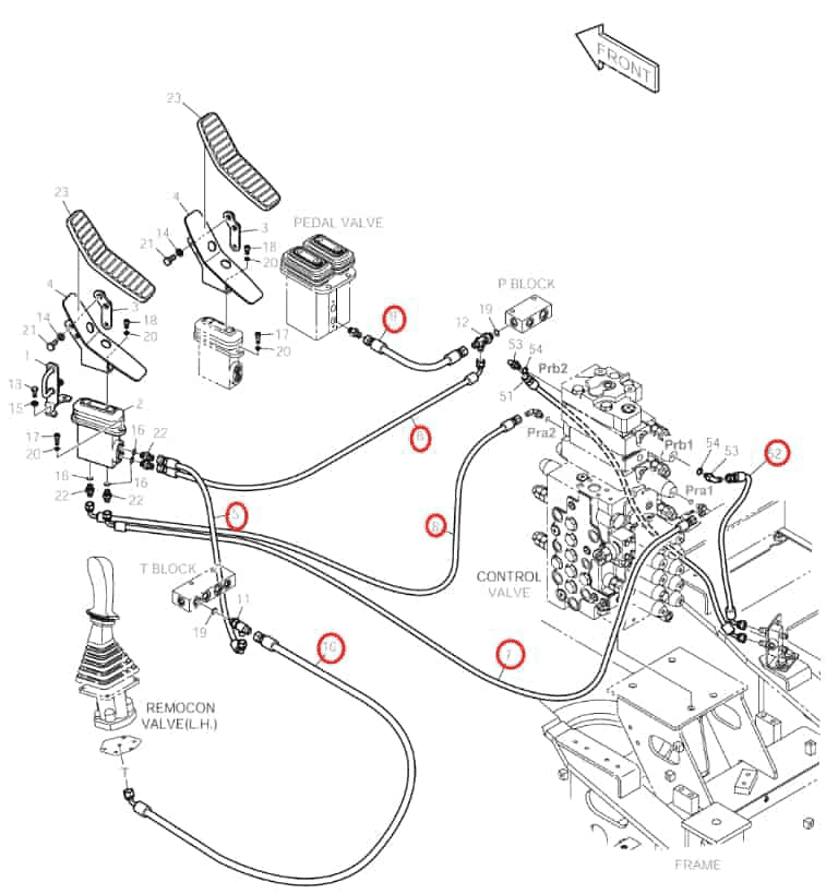 Doosan DX160LC installation diagram showing hydraulic hose DS2093102 at Pipe No. 6