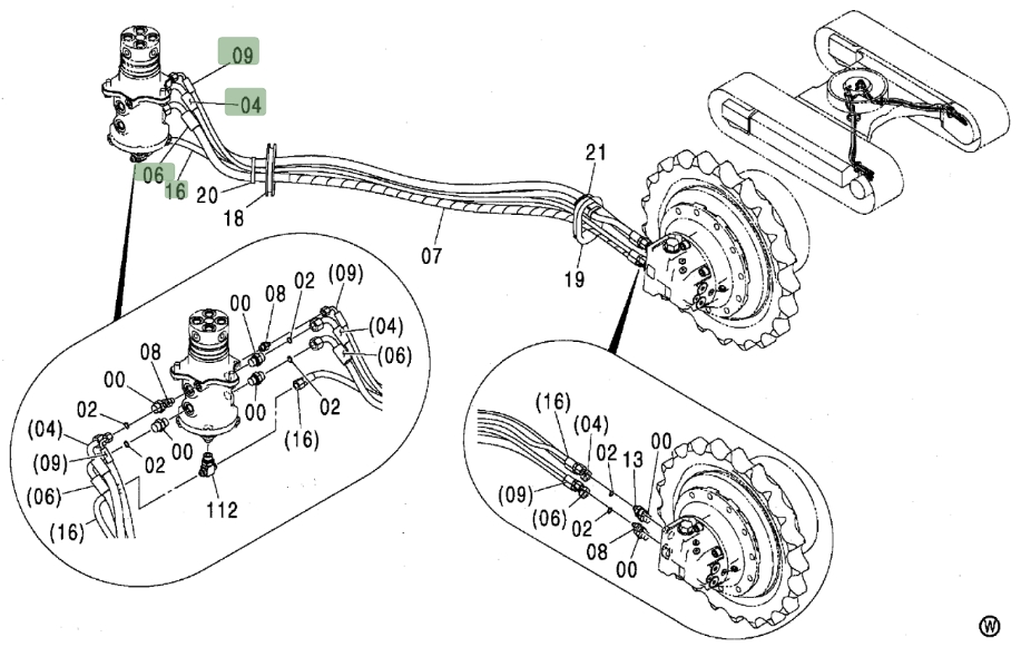 Hitachi ZX80 installation diagram showing hydraulic hose 4463469 at Pipe No. 6