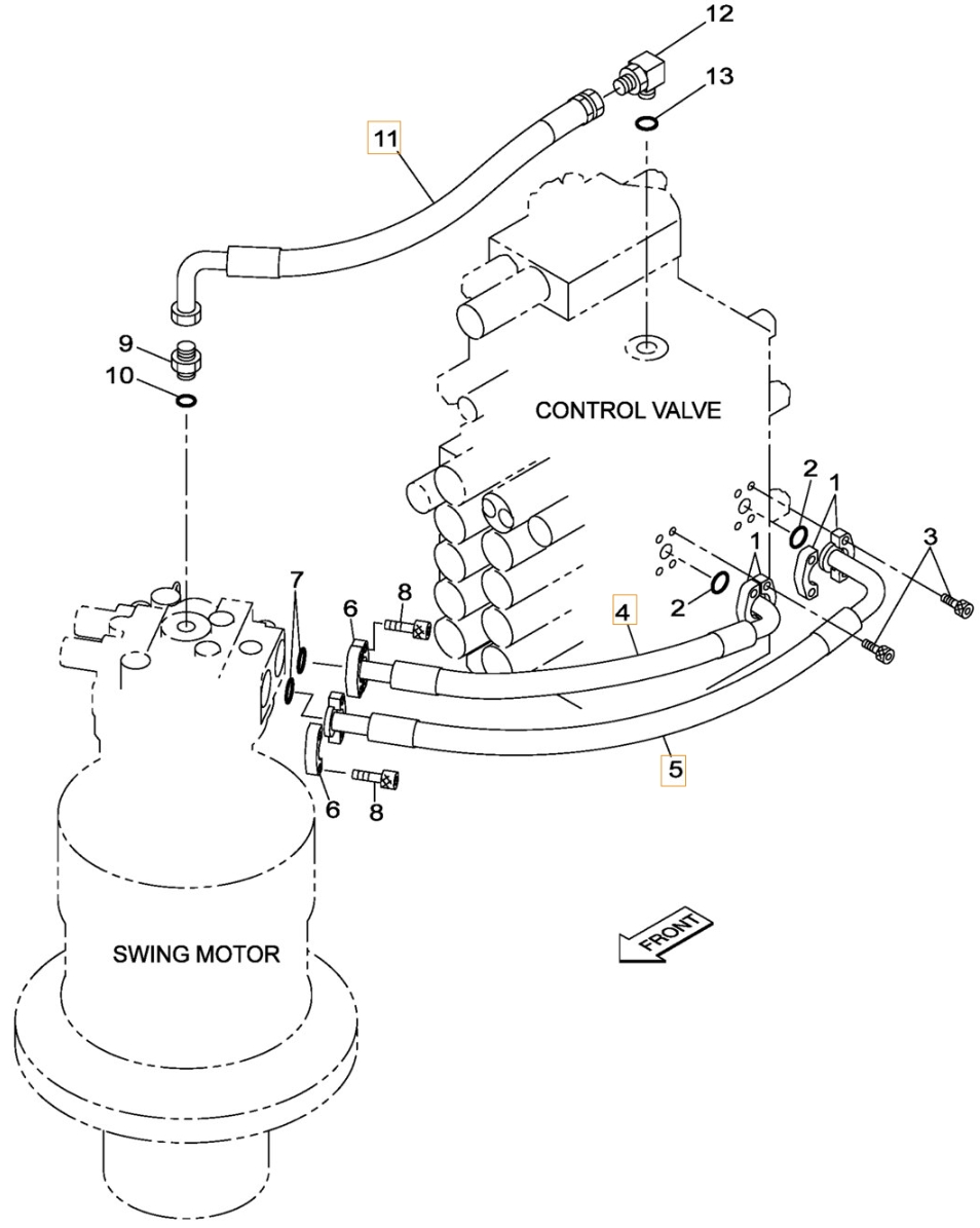 Case CX300B installation diagram showing hydraulic hose KBJ12530 at Pipe No. 4