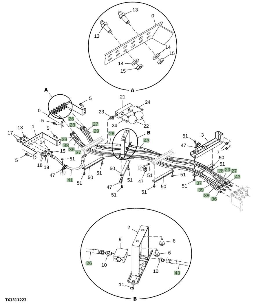 Hitachi EX1200-7 installation diagram showing hydraulic hose 4346072 at Pipe No. 27