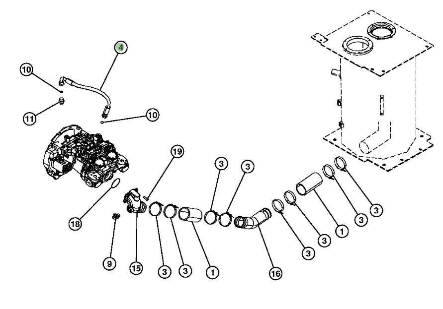 Hitachi ZX200LC-3 installation diagram showing hydraulic hose 4644625 at Pipe No. 4