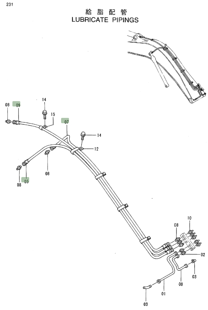 Hitachi EX100M-3 installation diagram showing hydraulic hose 4252837 at Pipe No. 9