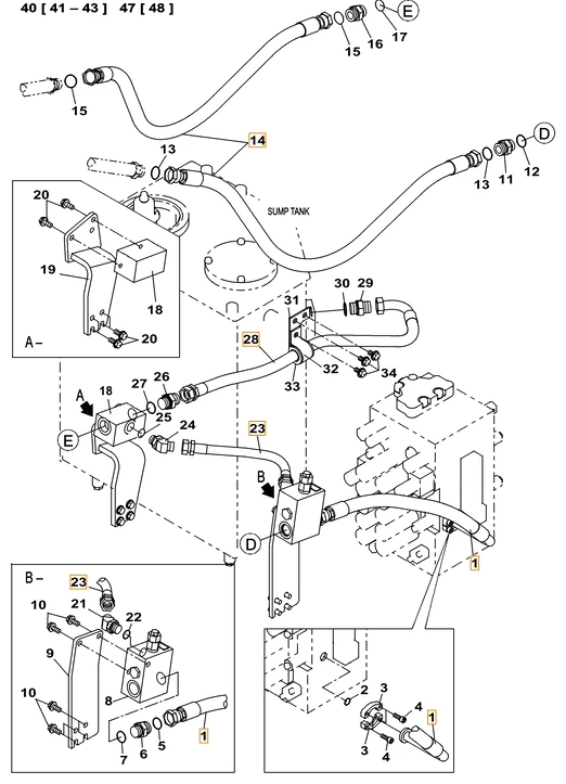 Case CX220C installation diagram showing hydraulic hose KRJ16340 at Pipe No. 28