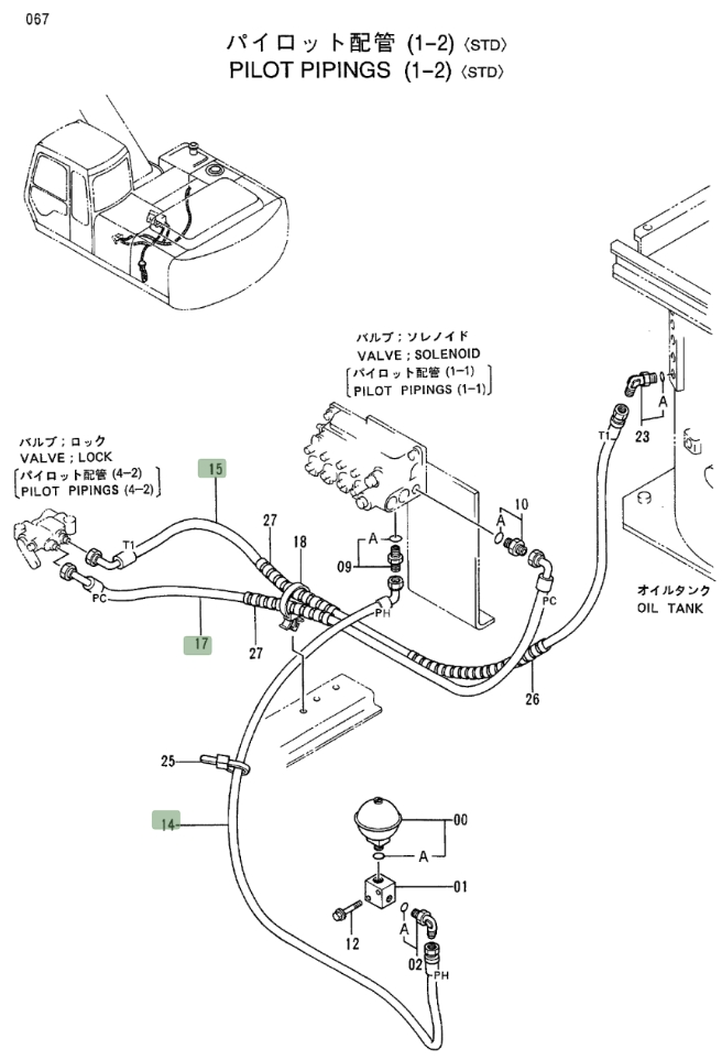 Hitachi EX200LC-3 installation diagram showing hydraulic hose 4305376 at Pipe No. 15