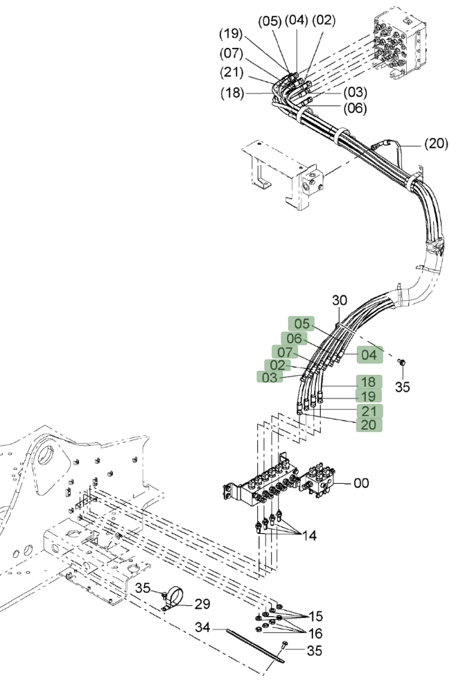 Hitachi ZX650LC-3 installation diagram showing hydraulic hose 4644145 at Pipe No. 6