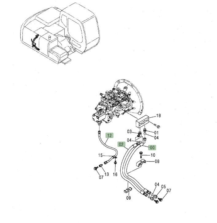Hitachi ZX120 installation diagram showing hydraulic hose 4446587 at Pipe No. 12