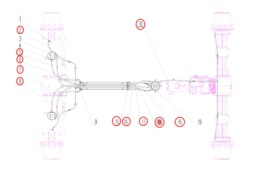 Sunward SWE150W installation diagram showing hydraulic hose 730502003063 at Pipe No. 15