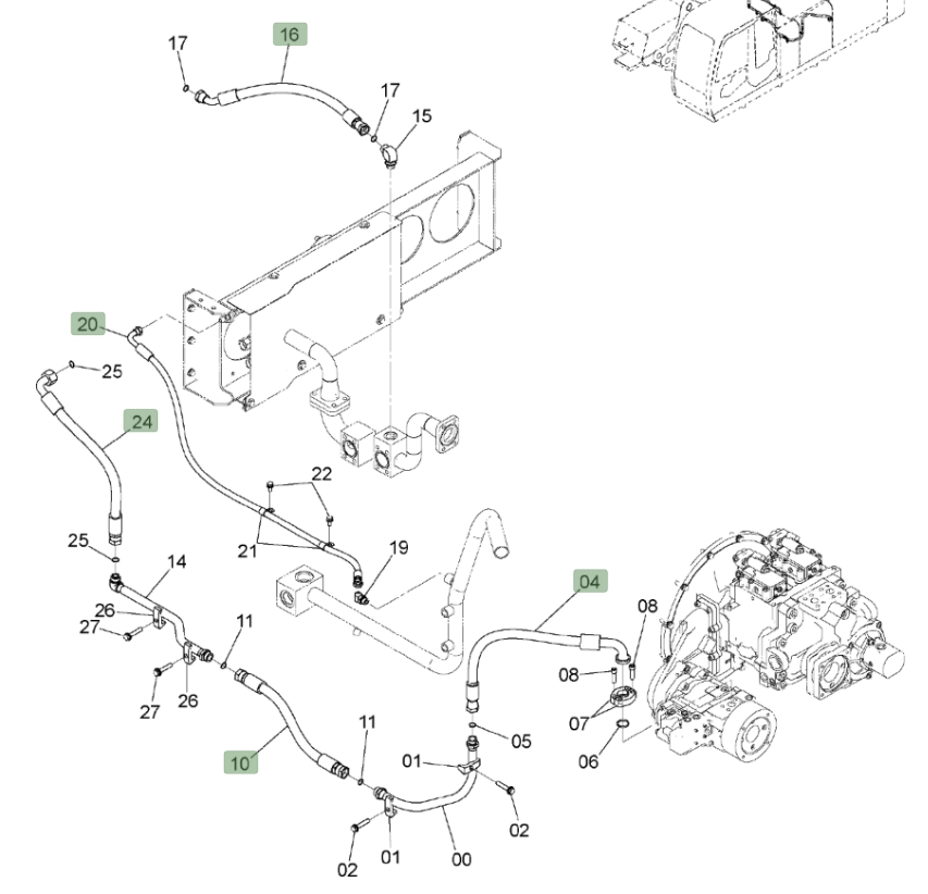 Hitachi ZX450LC-3 installation diagram showing hydraulic hose 4635850 at Pipe No. 4