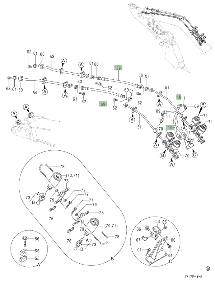 Hitachi ZX600LC installation diagram showing hydraulic hose 4343209 at Pipe No. 10